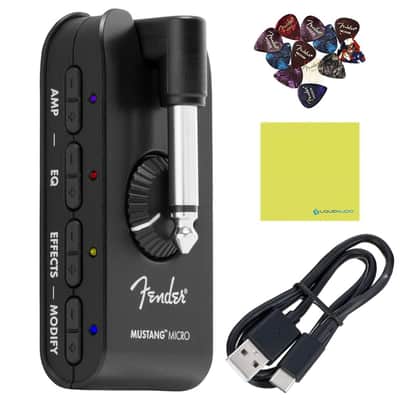 Fender Mustang Micro Personal Headphone Guitar Amplifier Bundle w/Fender Pick... image 1