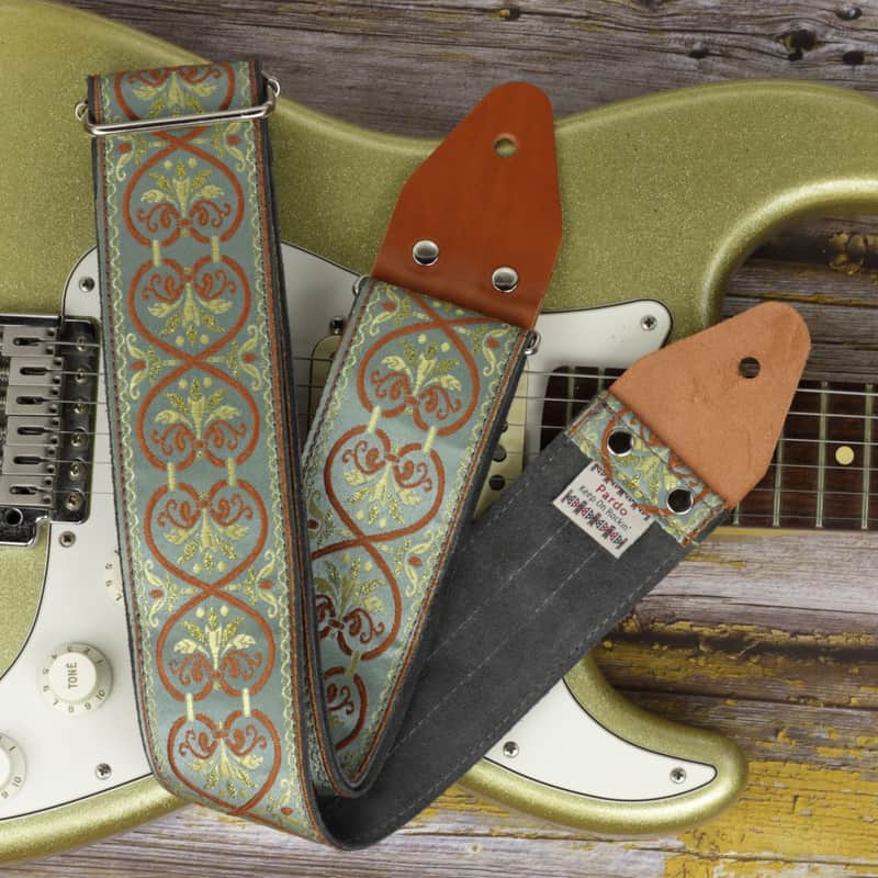 2'5 Inch wide retro Pardo guitar strap model Grey Zeleste Backing Suede image 1