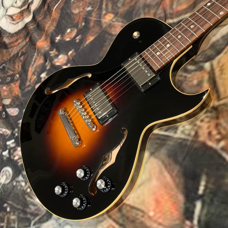RARE FINISH! 2018 Gibson Memphis ES-235 34 Burst Dark Sunburst Gloss Semi-Hollow Florentine Rosewood Maple Electric Spanish Vintage Dark Tobacco Sunburst Ebony Border Full Gloss Demo Shop Model image 1