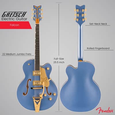 Gretsch Falcon Hollow Body Electric Guitar (Cerulean Smoke) image 3