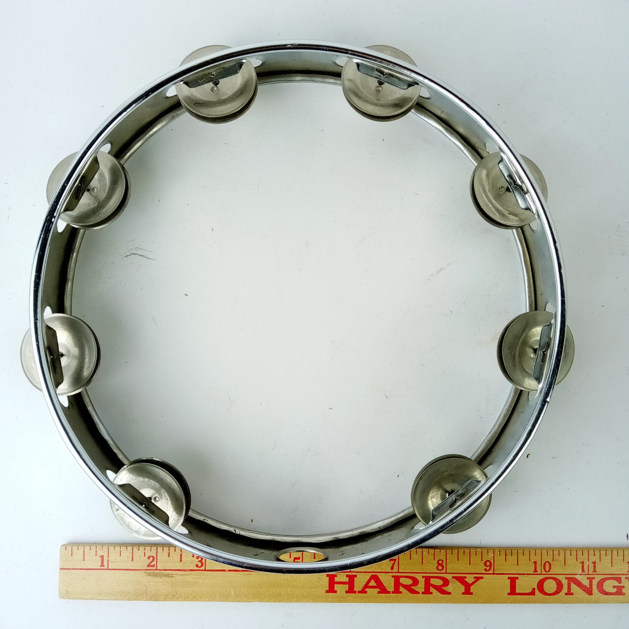 Japan 10"x2" Steel-Chrome Tambourine Vintage 60s Percussion Instrument MIJ 8x — main photograph