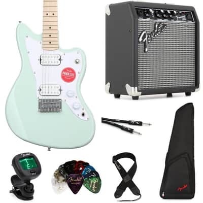 Squier Mini Jazzmaster HH Electric Guitar and Fender Frontman 10 Amp Essentials Bundle - Surf Green image 3
