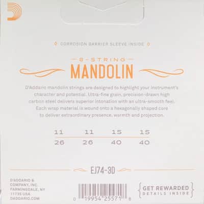 Three sets D'Addario EJ74 Phos Bronze Mandolin Strings; 3-pack gauges 11-40 image 2