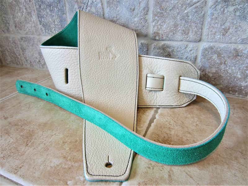 Italia Leather Straps 4 INCH WIDE CREMA LEATHER GUITAR STRAP CREMA-EMERALD 2026 image 1