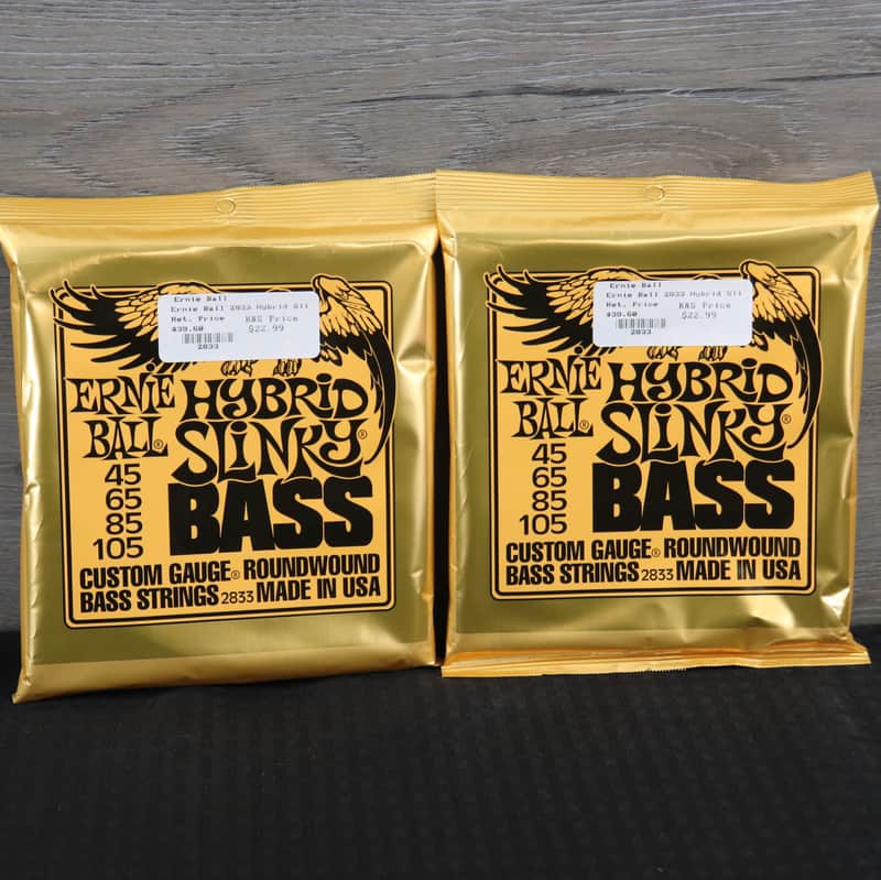 Ernie Ball 2833 2 Pack Hybrid Slinky Round Wound Electric Bass Strings (45-105) Silver image 1