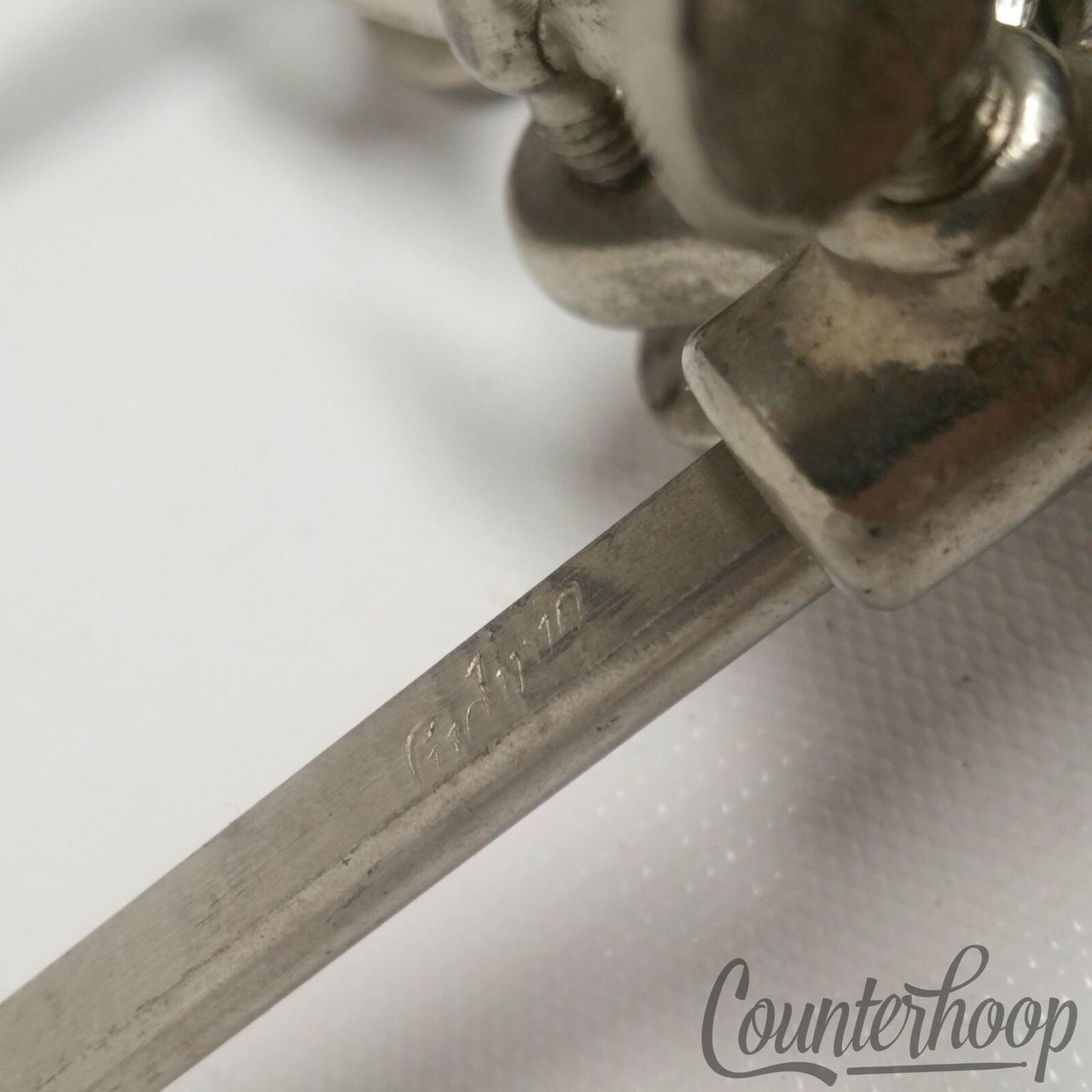 Ludwig Bass Drum Clamp-On Spurs Nickel Legs Adjustable Length Spikes Vintage 30s — main photograph