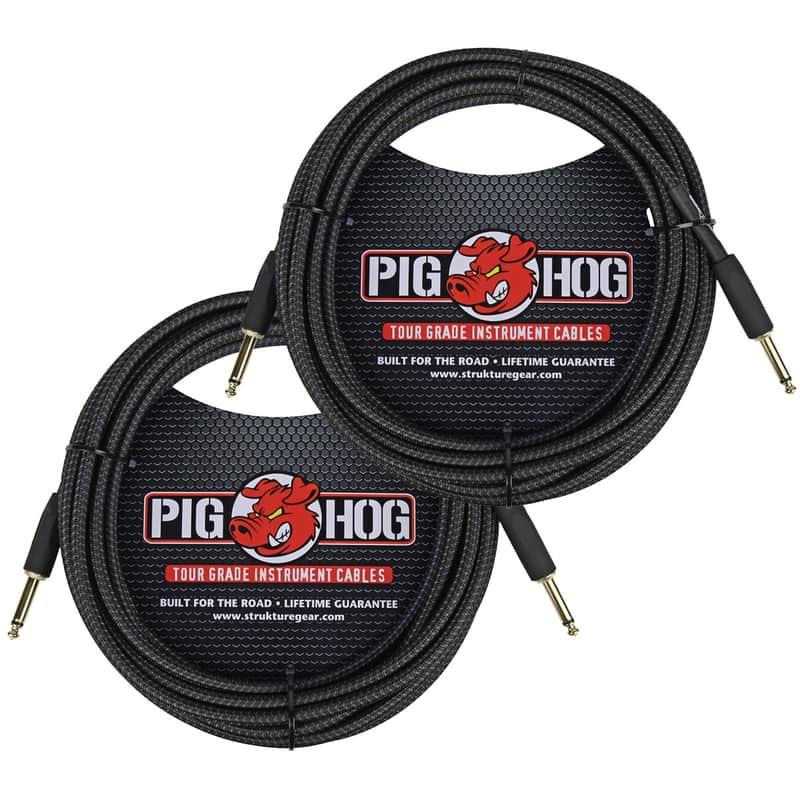 2 Pack Pig Hog PCH20BK Woven Black Vintage Series Instrument Cable, 20 Ft - New image 1