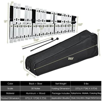 Other Aluminum Glockenspiel Xylophone 30 2024 Black + silver image 6