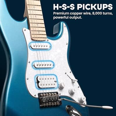 Electric Guitar Set Beginner - 39in Starter Guitar Kit with HSS Pickup Solid Okoume Body Electric Guitar Adults with Amplifier Gig Bag Strap Picks Strings Cable Blue image 3