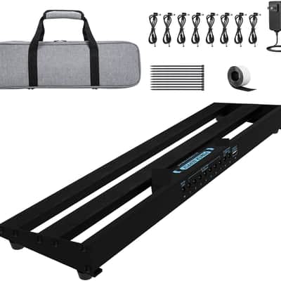 Guitar Pedal Board with Built-in Power Supply, Aluminium Alloy, 1.92Lb, 19x5.1x1.8" - Includes Carry Case & Adhesive Hookside Tape