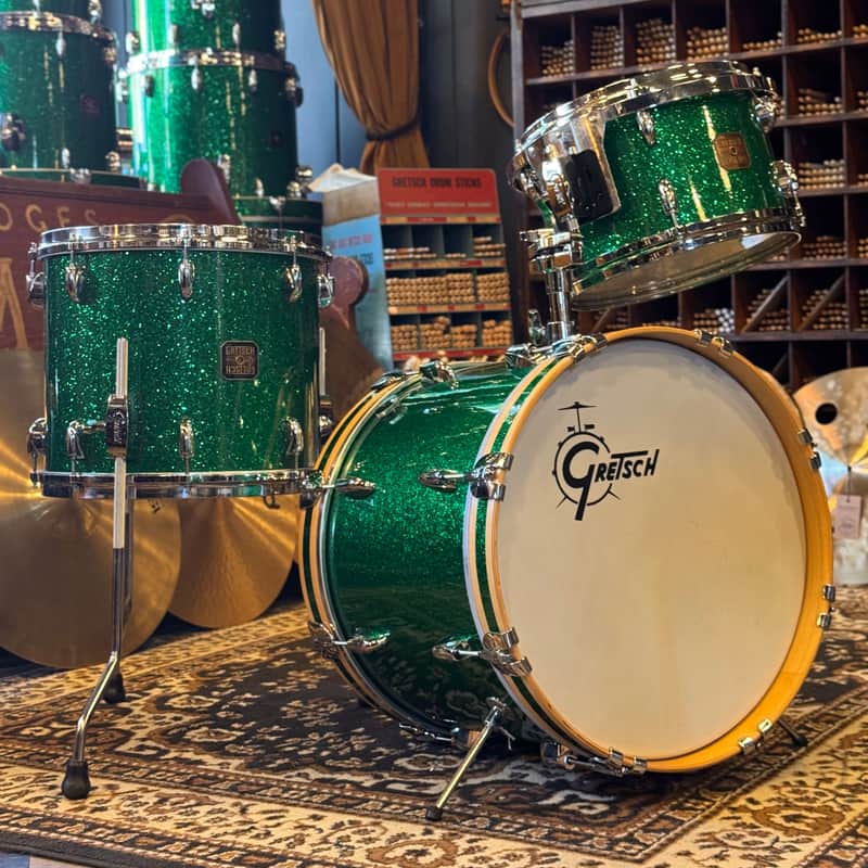 USED 1990's Gretsch USA Custom Square Badge Drum Set in Green Sparkle image 1