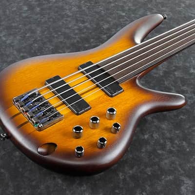 Ibanez SRF705 BBF Bass Workshop Fretless 5 String Electric Bass. Brown Burst Flat image 12