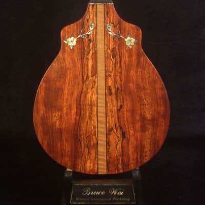 Handmade Tenor Ukulele, Solid Curly Mahogany, Spalted Rosewood, Bird & Floral inlay, Soft-bag, Bruce Wei UN17-2019 image 6