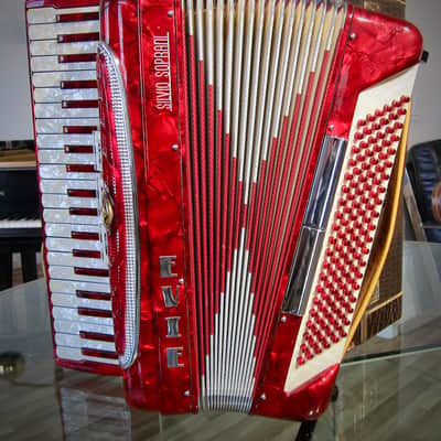 Vintage 1960s Silvio Soprani Accordion Model 8643 Full Size Red Mother Of Pearl with Original HSC image 3