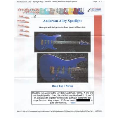 Tom Anderson Guitarworks Drop Top 7 String 2001 - Purple Sparkle 1 of 17 Built! image 14
