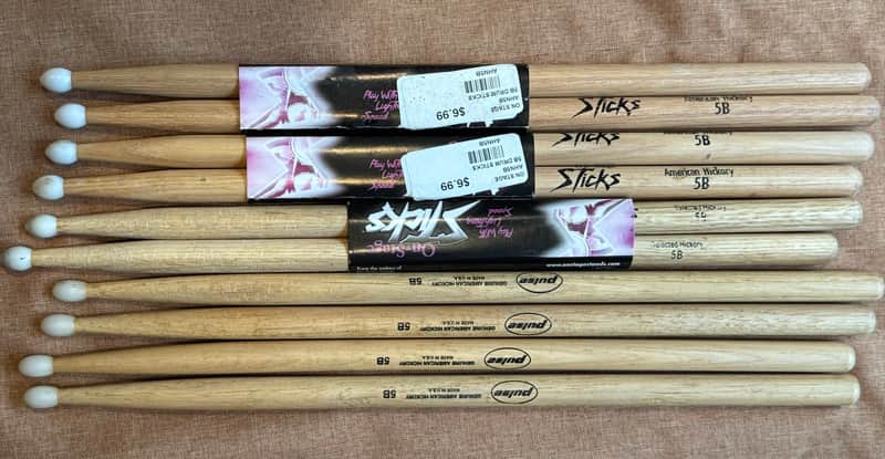 Pulse & Onstage American Hickory 5B 5 Pairs Drum Sticks Some NOS image 1