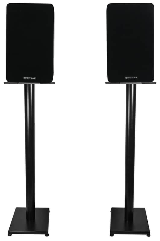 Pair Rockville RockShelf 58B Black 5.25" Home Bookshelf Speakers w/37" Stands image 1