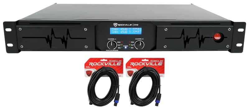 Rockville D12 5000w Peak/1400w RMS 2 Channel Power Amplifier Pro/DJ Amp+Cables image 1