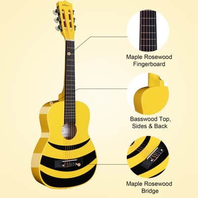 ADM Beginner Acoustic Classical Guitar Nylon Strings Wooden Guitar Bundle Kit for Kid Boy Girl Student Youth Guitarra Online Lessons with Gig Bag, Strap, Tuner, Picks (30 Inch, Honey Bee) image 3