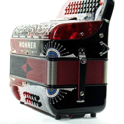 USED Hohner Anacleto Rey Del Norte TT FBbEb/GCF Accordion Black/Red (MINT) image 2