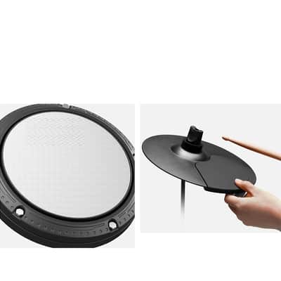 Electric Drum Set: Dual Zone Snare Drum,2 Cymbals w/Choke, 200 Sounds, 4 Quiet Mesh Drum Pads, Portable Electronic Drum Kit for Beginner, Bluetooth, MIDI, Throne, Headphone, Sticks image 2