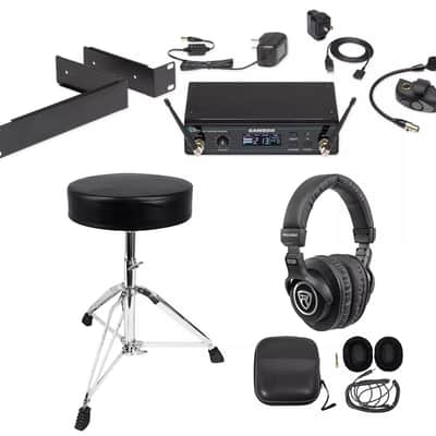 Samson AWX Wireless Horn Microphone System – Wind Instrument Mic + Studio Headphones + Adjustable Drum Throne image 1