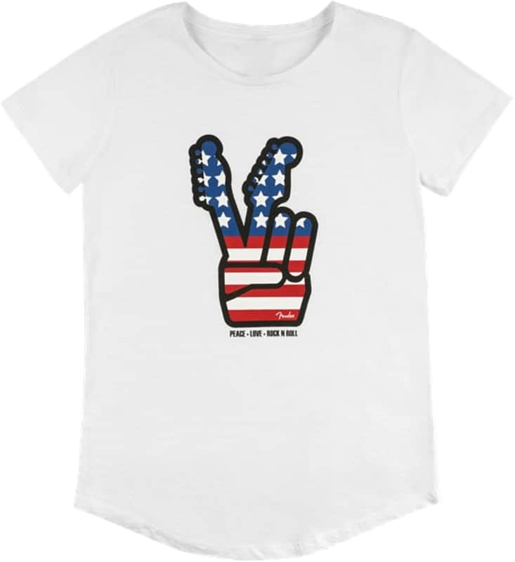 Fender Women’s Peace Sign T-Shirt, White, Medium image 1