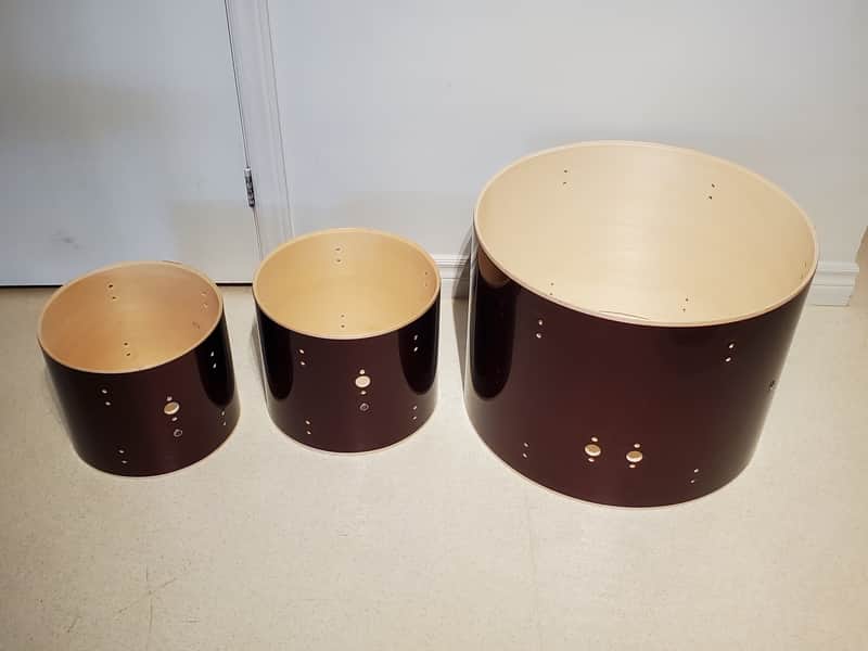 3PC Burgundy Drum Shells 22"x16", 13"x11", 12"x10" - Ultra Clean - Save $$ image 1