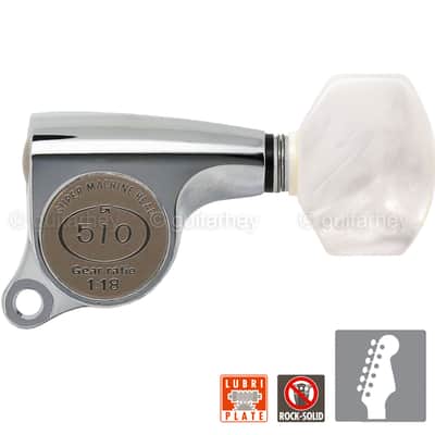 NEW Gotoh SGS510Z-P7 6 in Line Set Mini Tuners Small PEARLOID Buttons 18:1 - CHROME