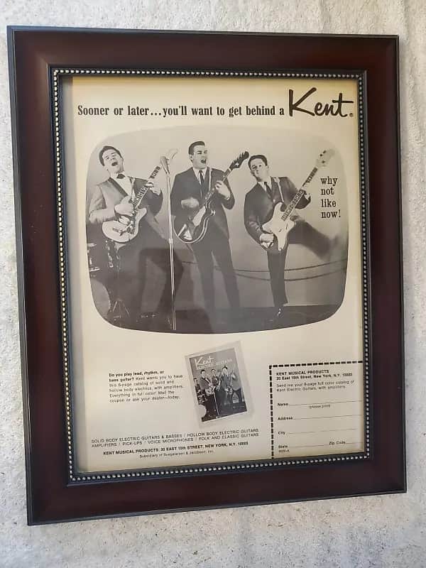 1965 Kent Guitars promotional Ad Framed Kent Basses & Electric Guitars Original image 1