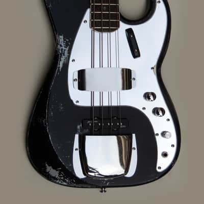 Black/Silver Heavy Relic Precision Style PS Electric Bass Guitar By Burretone Guitars image 6