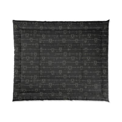 Guitar Pedalboard Comforter Blanket, FX Pedal Signal Chain Bedding, Minimal Music Studio Bedspread, Guitar Player Decor image 1