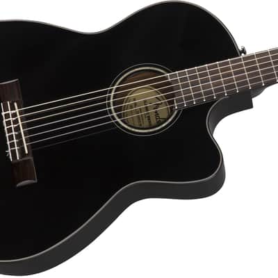 Fender CN-140SCE Nylon Thinline With Case, Walnut Fingerboard - Black image 3