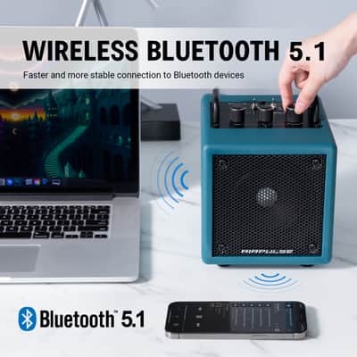 Airpulse Bluetooth Speaker, Compact Speaker with Aux Line Input for Home Office Party - Blue image 3