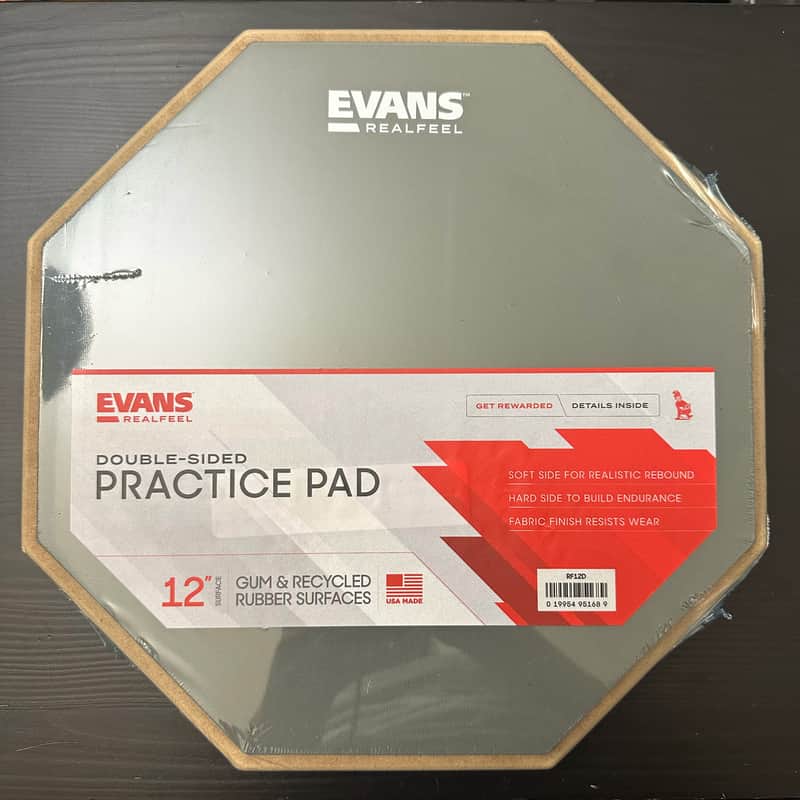 Evans RF12D RealFeel Drum Practice Pad - 12" - Gum Rubber & Neoprene, 2 Sided image 1