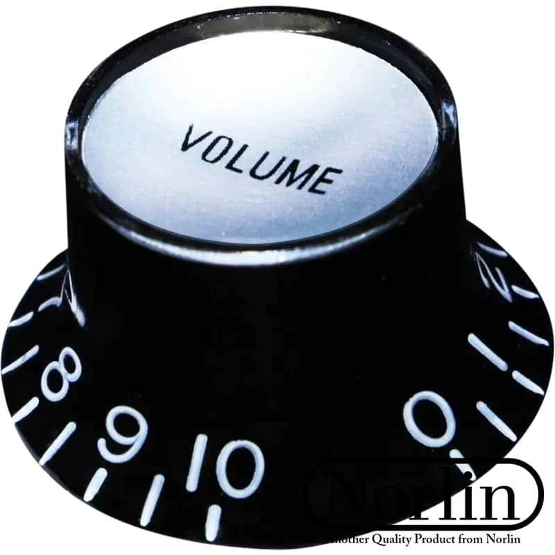 Norlin KB-130V Embossed Top Hat Reflector Volume Knob for Epiphone® Guitars-Black w/ Silver Inserts image 1