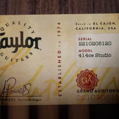 Taylor 414ce Studio Grand Auditorium Acoustic/Electric Guitar - Natural with Gig Bag image 13