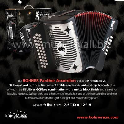 Hohner Panther GCF Diatonic Button Accordion SOL Acordeon +Straps_DVD_T-Shirt | NEW | +BackPad | Authorized Dealer image 9