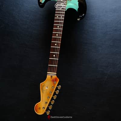 Fender Stratocaster Surf Green over Sunburst Made in USA Heavy Aged Relic image 9