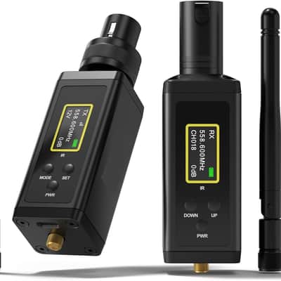 UHF Wireless XLR Transmitter and Receiver with Dual Antennas, 470ft Range, Auto Channel Scanning, Plug-on Wireless Mic Adapter for Audio Mixer, Sound Field Test, Acoustic Measurement image 1