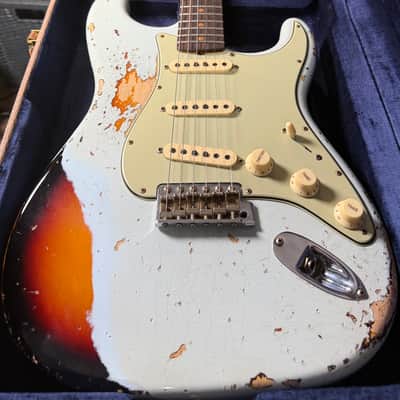 Fender 1960 Stratocaster Heavy Relic Sonic Blue over Sunburst 2023 image 3