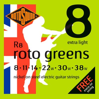 R8 Roto Greens Nickel Extra Light 8/38 Rotosound image 1