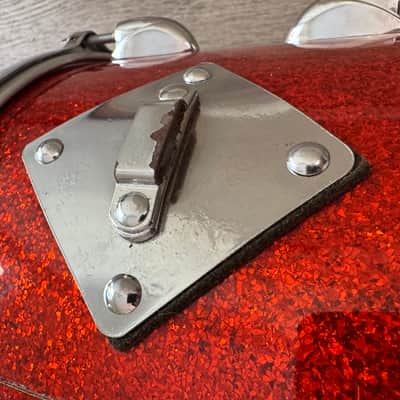 Gretsch  1962 Era Round Badge Progressive Jazz Bop Drum Set 18 Inch Bass Drum Tangerine Glass Glitter image 9