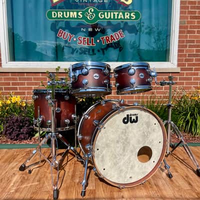 DW Collector's Series Pure Exotic Oak 4pc Drum Set Candy Black Burst Over Giant Quilted Sapele 22/12/13/15 image 3