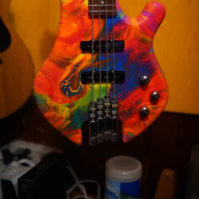 Unbranded Short Scale Headless Bass guitar - Matte UV Reactive Paint image 2