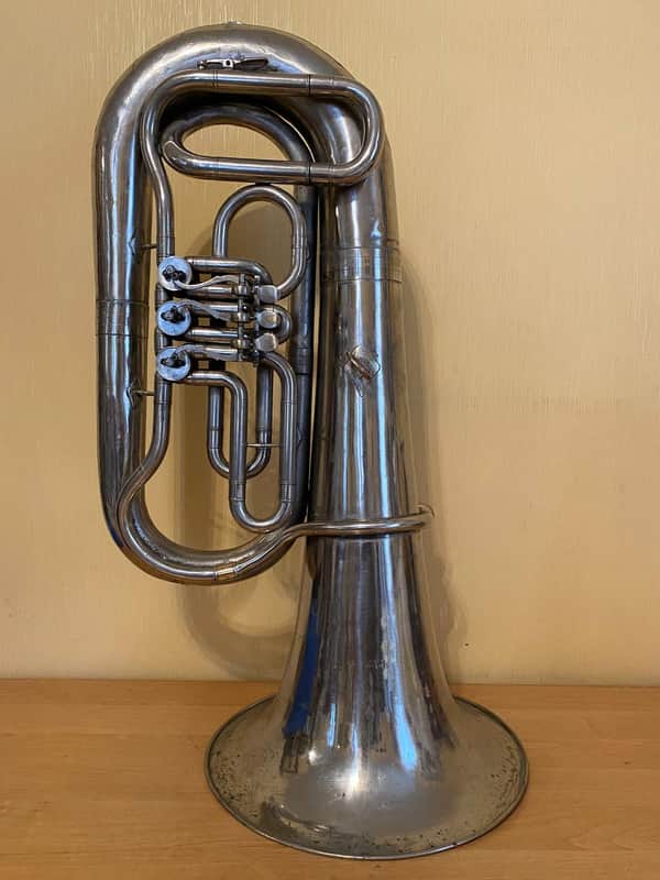 Tuba "Es" Soviet 3 Valves Brass Pipe Wind Instrument Horn USSR w/ Mouthpiece Vintage and Rare image 1