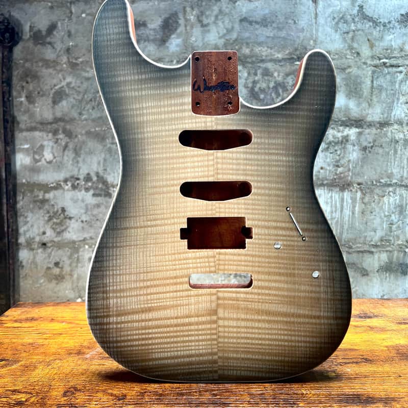 Warmtone CG Hss Strat Style Guitar Body Flamed Maple “Black” 4.9lbs image 1