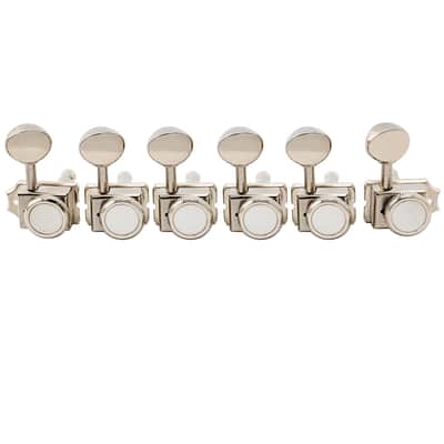 R15T 6-in-line 14:1 Ratio Semi Closed Vintage Hybrid Style Locking Machine Heads Tuners with Vintage Oval Button for Fender Squier Strat Tele Style Electric Guitar, Nickel image 1