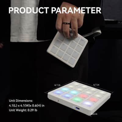 M-VAVE SK-16 SMC-PAD Wireless MIDI Controller Pads, 4.1 * 4.1 Inch, 0.28 LBS, Bluetooth Portable USB with 16 Drum, Note Repeat, Full Level Buttons, Rechargeable battery image 5