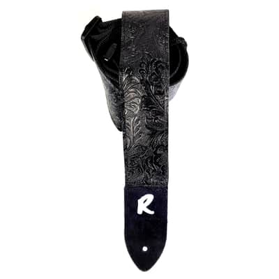 Black Vegan Leather Guitar Strap - Black Tooled Faux Leather Guitar Strap - Genuine Leather Ends -Fits Acoustic, Electric or Bass Guitars image 3